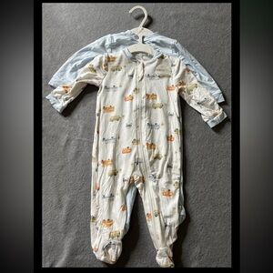 NEW Milkberry Bamboo Footie Sleepers Baby Boy 3-6 Months Set Blue White Cars